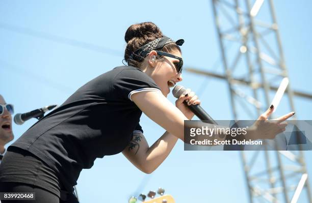 Singer Aimee Allen of the band The Interrupters performs onstage during the Its Not Dead 2 Festival at Glen Helen Amphitheatre on August 26, 2017 in...