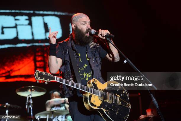 Singer Tim Armstrong of the punk band Rancid performs onstage during the Its Not Dead 2 Festival at Glen Helen Amphitheatre on August 26, 2017 in San...