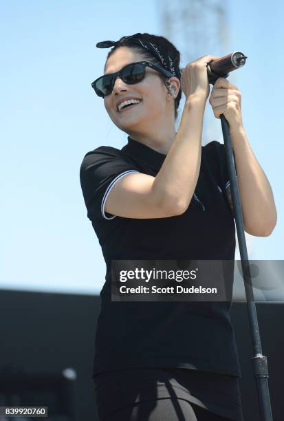 Singer Aimee Allen of the band The Interrupters performs onstage during the Its Not Dead 2 Festival at Glen Helen Amphitheatre on August 26, 2017 in...