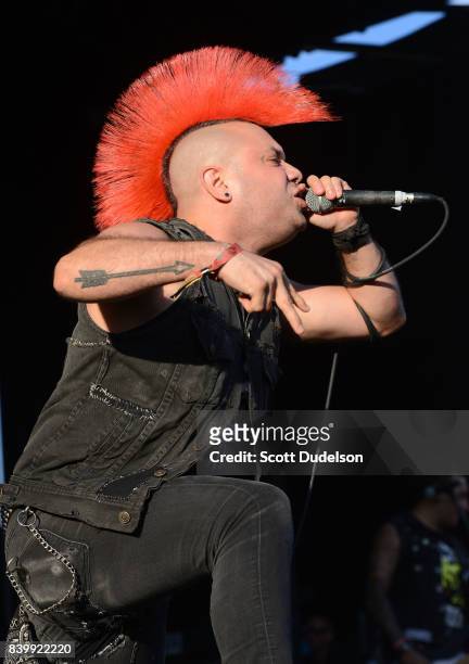 Singer Jake Kolatis of the band The Casualties performs onstage during the Its Not Dead 2 Festival at Glen Helen Amphitheatre on August 26, 2017 in...