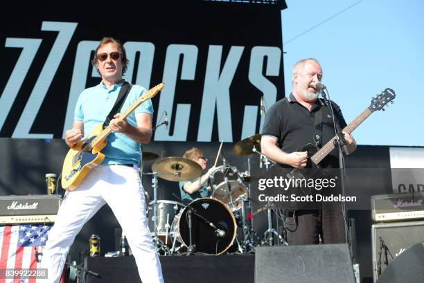 Singers Steve Diggle and Pete Shelley of The Buzzcocks perform onstage during the Its Not Dead 2 Festival at Glen Helen Amphitheatre on August 26,...