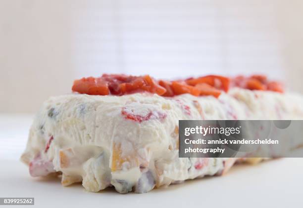 semifreddo with strawberries and nectarines. - g force test stock pictures, royalty-free photos & images