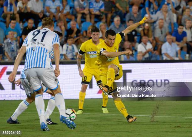 Bartosz Salamon of Spal competes with Kevin Lasagna of Udinese Calcio during the Serie A match between Spal and Udinese Calcio at Stadio Paolo Mazza...