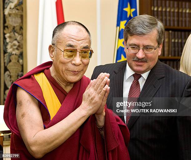 Exiled Tibetan spiritual leader the Dalai Lama is seen during his meeting with Polish parliament speaker Bronislaw Komorowski during his visit to the...