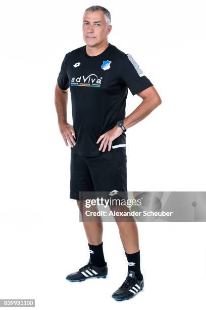 Head coach Juergen Ehrmann of 1899 Hoffenheim poses during the Allianz Frauen Bundesliga Club Tour at Hoffenheim Trainingszentrum on August 23, 2017...