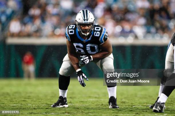 Tackle Daryl Williams of the Carolina Panthers during the game against the Jacksonville Jaguars at EverBank Field on August 24, 2017 in Jacksonville,...