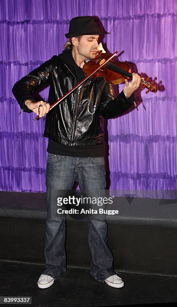 German violinist David Garrett performs for the press during a press conference in order to promote his new album 'Encore' and his upcoming tour in...