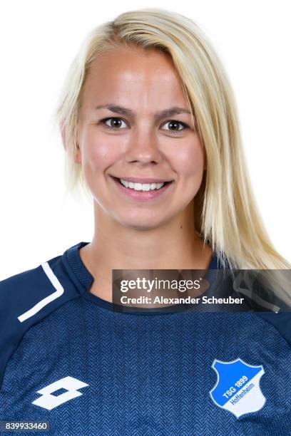 Stephanie Breitner of 1899 Hoffenheim poses during the Allianz Frauen Bundesliga Club Tour at Hoffenheim Trainingszentrum on August 23, 2017 in St....