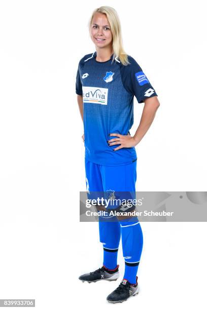 Stephanie Breitner of 1899 Hoffenheim poses during the Allianz Frauen Bundesliga Club Tour at Hoffenheim Trainingszentrum on August 23, 2017 in St....