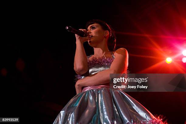 Katy Perry performs during the 2008 WNCI Jingle Ball concert at the Lifestyle Communities Pavilion on December 10, 2008 in Columbus, Ohio.