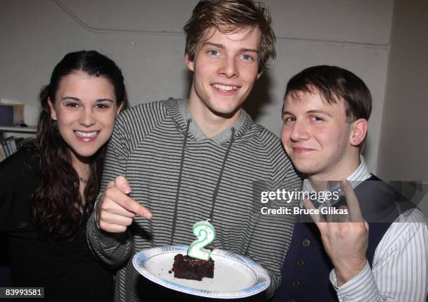 Alexandra Socha, Hunter Parrish and Gerard Canonico pose as "Spring Awakening" celebrates it's 2nd Anniversary on Broadway at The Eugene O'Neill...