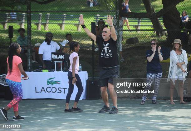 Tennis Player Murphy Jensen attends the LACOSTE And City Parks Foundation Host Tennis Clinic In Central Park on August 27, 2017 in New York City.