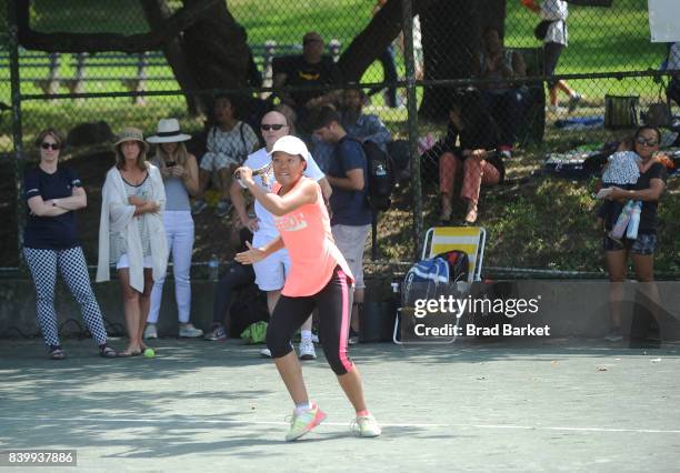 General view of the LACOSTE And City Parks Foundation Host Tennis Clinic In Central Park on August 27, 2017 in New York City.