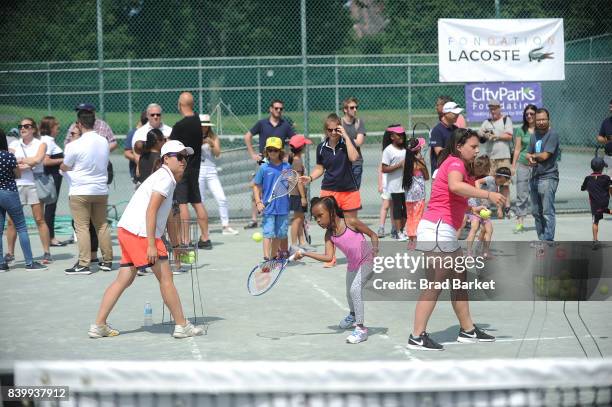 General view of the LACOSTE And City Parks Foundation Host Tennis Clinic In Central Park on August 27, 2017 in New York City.