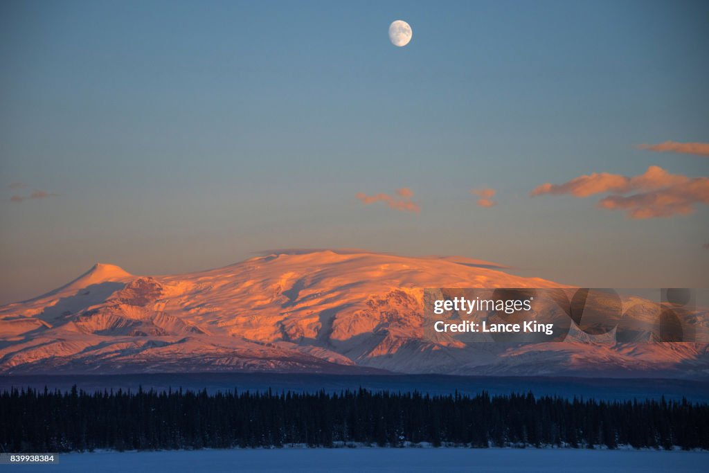 Sun Sets on Mount Wrangell in Wrangell-Saint Elias National Park, Alaska