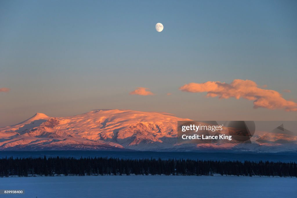 Sun Sets on Mount Wrangell in Wrangell-Saint Elias National Park, Alaska