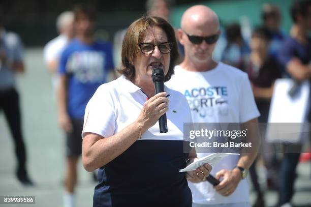 Beryl Lacoste-Hamilton attends the LACOSTE And City Parks Foundation Host Tennis Clinic In Central Park on August 27, 2017 in New York City.