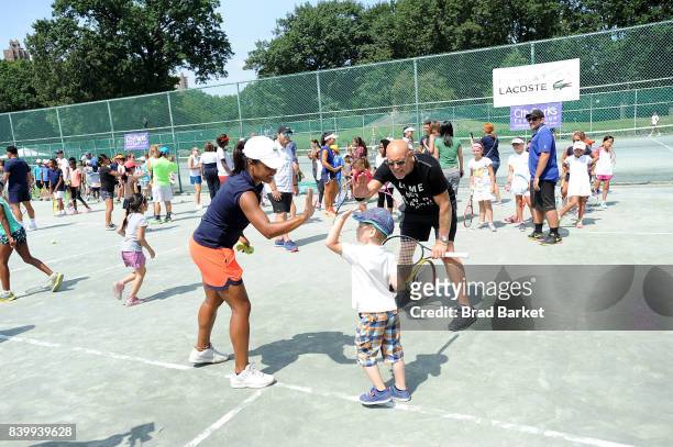 General view of the LACOSTE And City Parks Foundation Host Tennis Clinic In Central Park on August 27, 2017 in New York City.