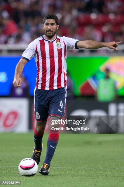 Jair Pereira of Chivas, drives the ball during the seventh round match between Chivas and Queretaro as part of the Torneo Apertura 2017 Liga MX at...