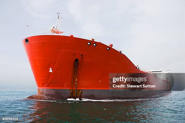 bow view of red tanker. - ships bow stock pictures, royalty-free photos & images