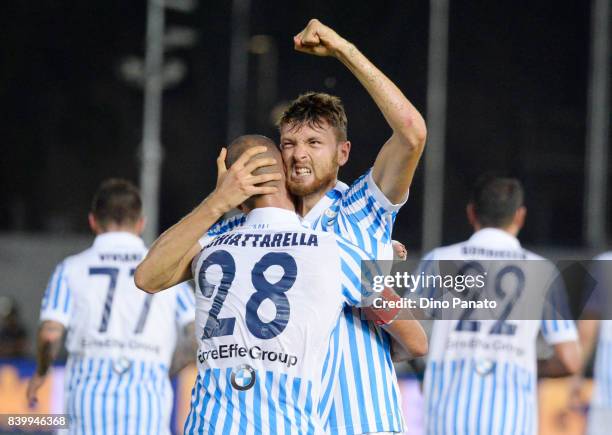 Luca Rizzo of Spal celebrates after scoring his team's third goal during the Serie A match between Spal and Udinese Calcio at Stadio Paolo Mazza on...