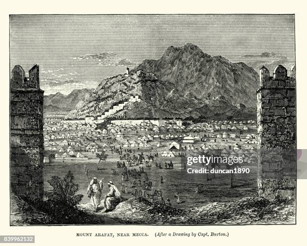 ilustrações de stock, clip art, desenhos animados e ícones de mount arafat, near mecca, 19th century - meca