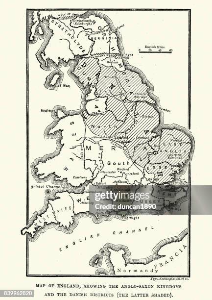 map of anglo-saxon kingdoms and the danelaw, 9th century - anglo saxon stock illustrations