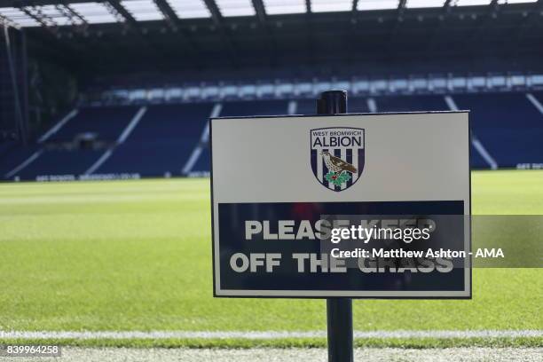 Detail view of a Please Keep off the Grass sign at The Hawthorns home of West Bromwich Albion during the Premier League match between West Bromwich...