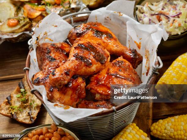 bbq chicken feast - coleslaw stock pictures, royalty-free photos & images