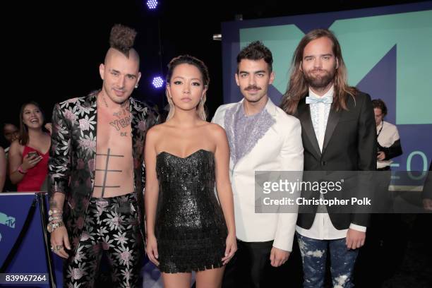 Cole Whittle, JinJoo Lee, Joe Jonas, and Jack Lawless of musical group DNCE attend the 2017 MTV Video Music Awards at The Forum on August 27, 2017 in...