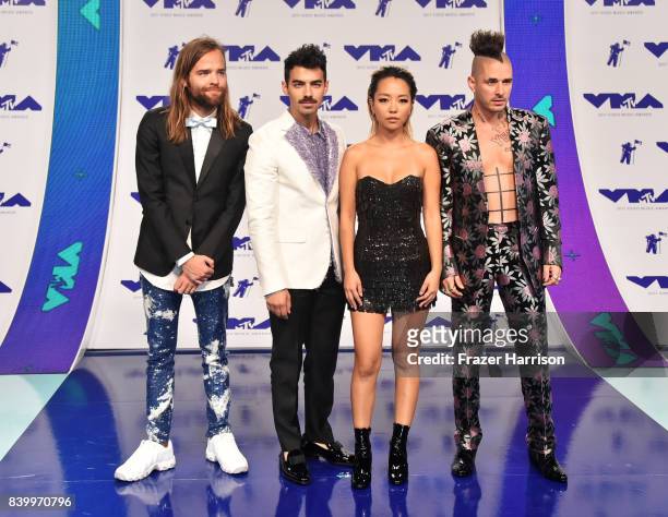 Jack Lawless, Joe Jonas, JinJoo Lee and Cole Whittle of DNCE attend the 2017 MTV Video Music Awards at The Forum on August 27, 2017 in Inglewood,...
