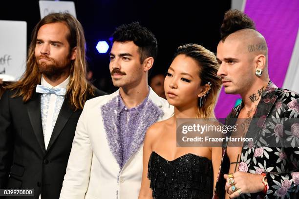 Jack Lawless, Joe Jonas, JinJoo Lee and Cole Whittle of DNCE attend the 2017 MTV Video Music Awards at The Forum on August 27, 2017 in Inglewood,...