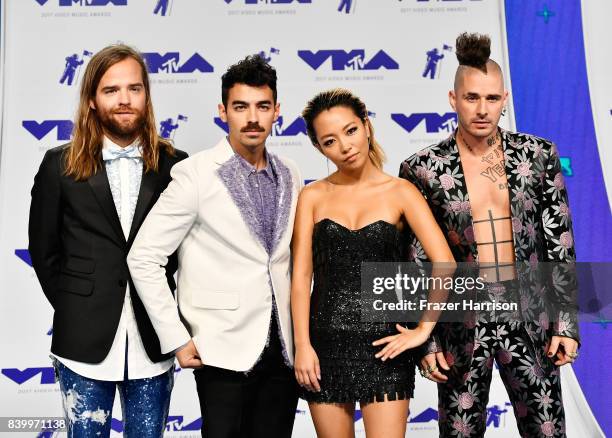 Jack Lawless, Joe Jonas, JinJoo Lee and Cole Whittle of DNCE attend the 2017 MTV Video Music Awards at The Forum on August 27, 2017 in Inglewood,...