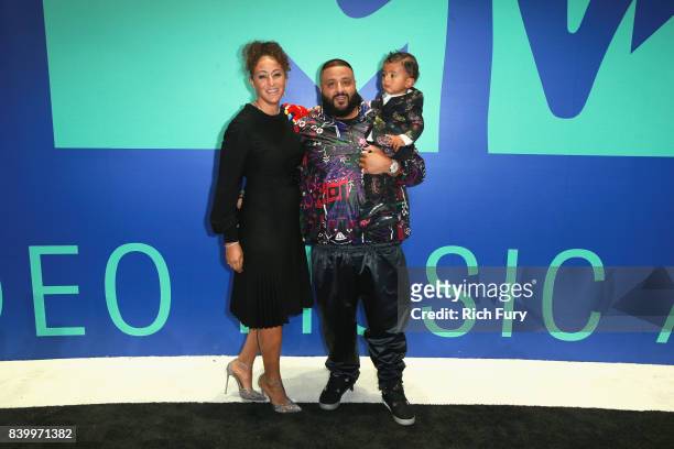 Nicole Tuck, DJ Khaled, and Asahd Tuck Khaled attend the 2017 MTV Video Music Awards at The Forum on August 27, 2017 in Inglewood, California.