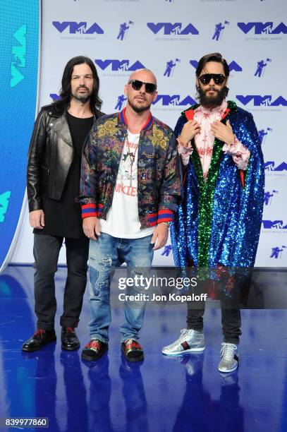 Tomo Milicevic, Shannon Leto and Jared Leto attend the 2017 MTV Video Music Awards at The Forum on August 27, 2017 in Inglewood, California.