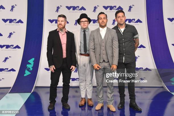 Andy Hurley, Patrick Stump, Pete Wentz and Joe Trohman of Fall Out Boy attend the 2017 MTV Video Music Awards at The Forum on August 27, 2017 in...