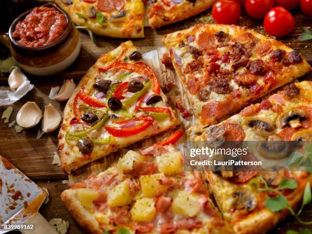 what's on your pizza? - hawaiian pizza stock pictures, royalty-free photos & images