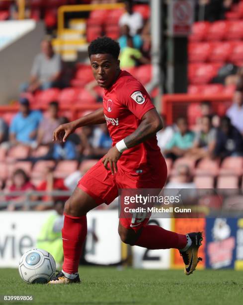 Josh Koroma of Leyton Orient during the National League match between Leyton Orient and Eastleigh at The Matchroom Stadium on August 26, 2017 in...