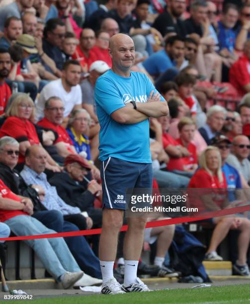 Richard Hill manager of Eastleigh during the National League match between Leyton Orient and Eastleigh at The Matchroom Stadium on August 26, 2017 in...