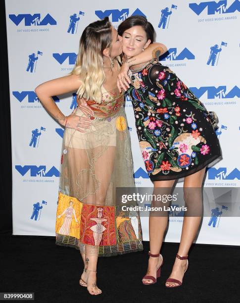 Paris Jackson and Caroline D'Amore pose in the press room at the 2017 MTV Video Music Awards at The Forum on August 27, 2017 in Inglewood, California.