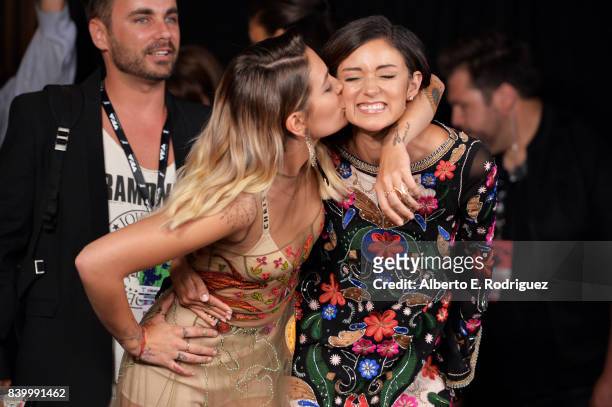 Paris Jackson and Caroline D'Amore pose in the press room during the 2017 MTV Video Music Awards at The Forum on August 27, 2017 in Inglewood,...