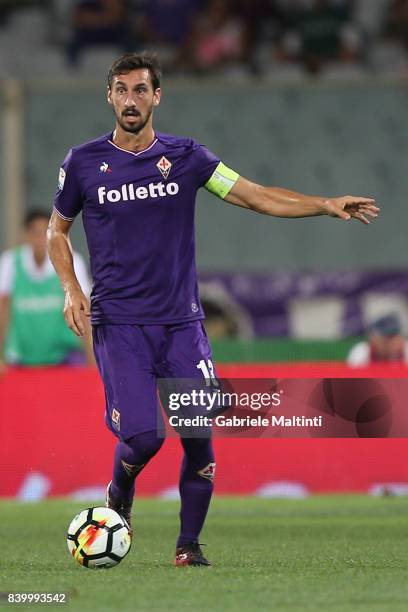 Davide Astori of ACF Fiorentina in action during the Serie A match between ACF Fiorentina and UC Sampdoria at Stadio Artemio Franchi on August 27,...