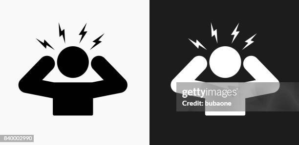 headache icon on black and white vector backgrounds - headache stock illustrations