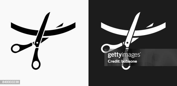 cutting ribbon icon on black and white vector backgrounds - video graphics array stock illustrations