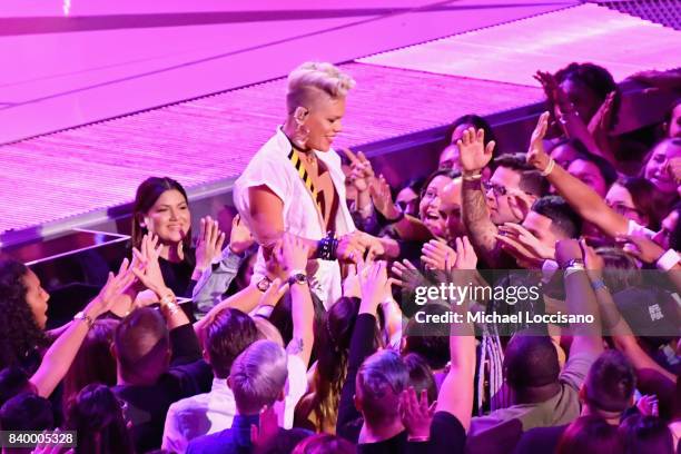 Pink performs onstage during the 2017 MTV Video Music Awards at The Forum on August 27, 2017 in Inglewood, California.
