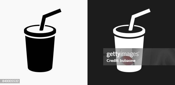 soda icon on black and white vector backgrounds - iced coffee white background stock illustrations