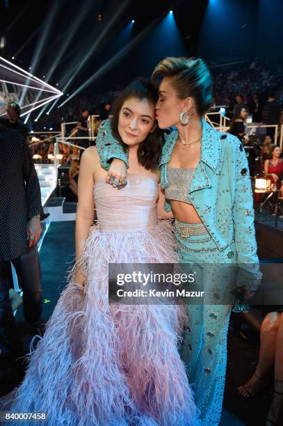 Lorde and Miley Cyrus attend the 2017 MTV Video Music Awards at The Forum on August 27, 2017 in Inglewood, California.