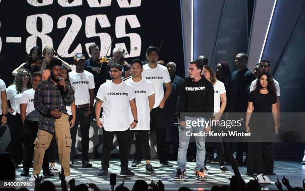 Khalid, Logic and Alessia Cara perform onstage during the 2017 MTV Video Music Awards at The Forum on August 27, 2017 in Inglewood, California.