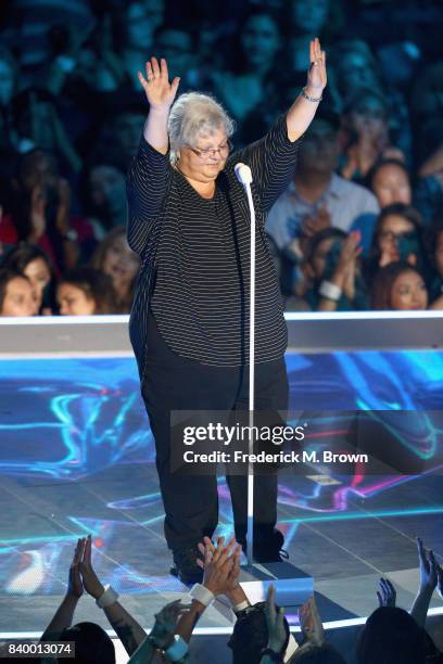 Susan Bro speaks onstage during the 2017 MTV Video Music Awards at The Forum on August 27, 2017 in Inglewood, California.