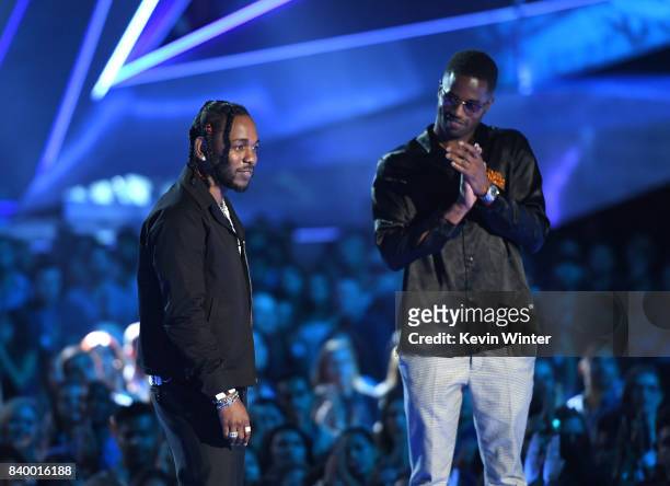 Kendrick Lamar and Dave Free accept the Video of the Year award for 'Humble' onstage during the 2017 MTV Video Music Awards at The Forum on August...